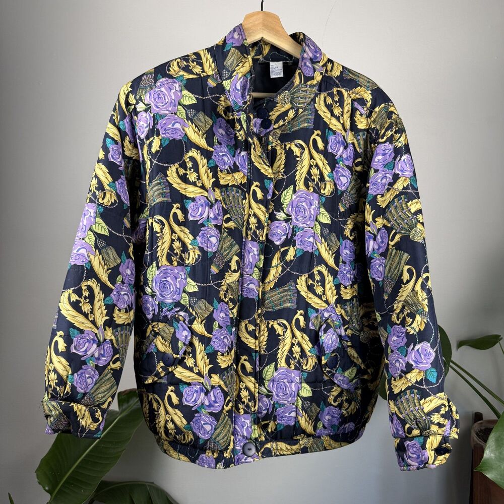 Vintage 90s Silk Novelty Quilted Baroque Floral Bomber Jacket – Anna & Frank L